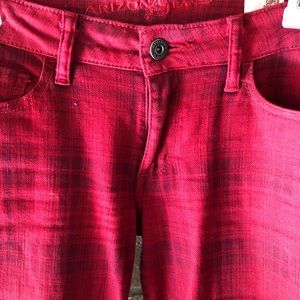 Red plaid skinny jeans